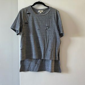 High low knit tee with distressing